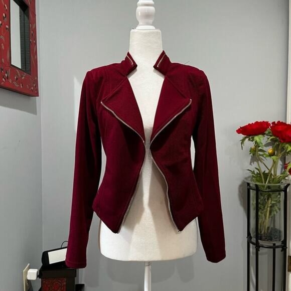 NEW Michel Cropped Open Zipper Lattice Panel Casual Layering Blazer Jacket M NWT - Picture 1 of 14